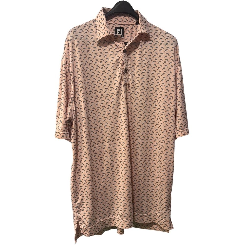 FootJoy Mens Dolphin Print Performance Golf Polo Shirt Peach Pink Size Large FJ